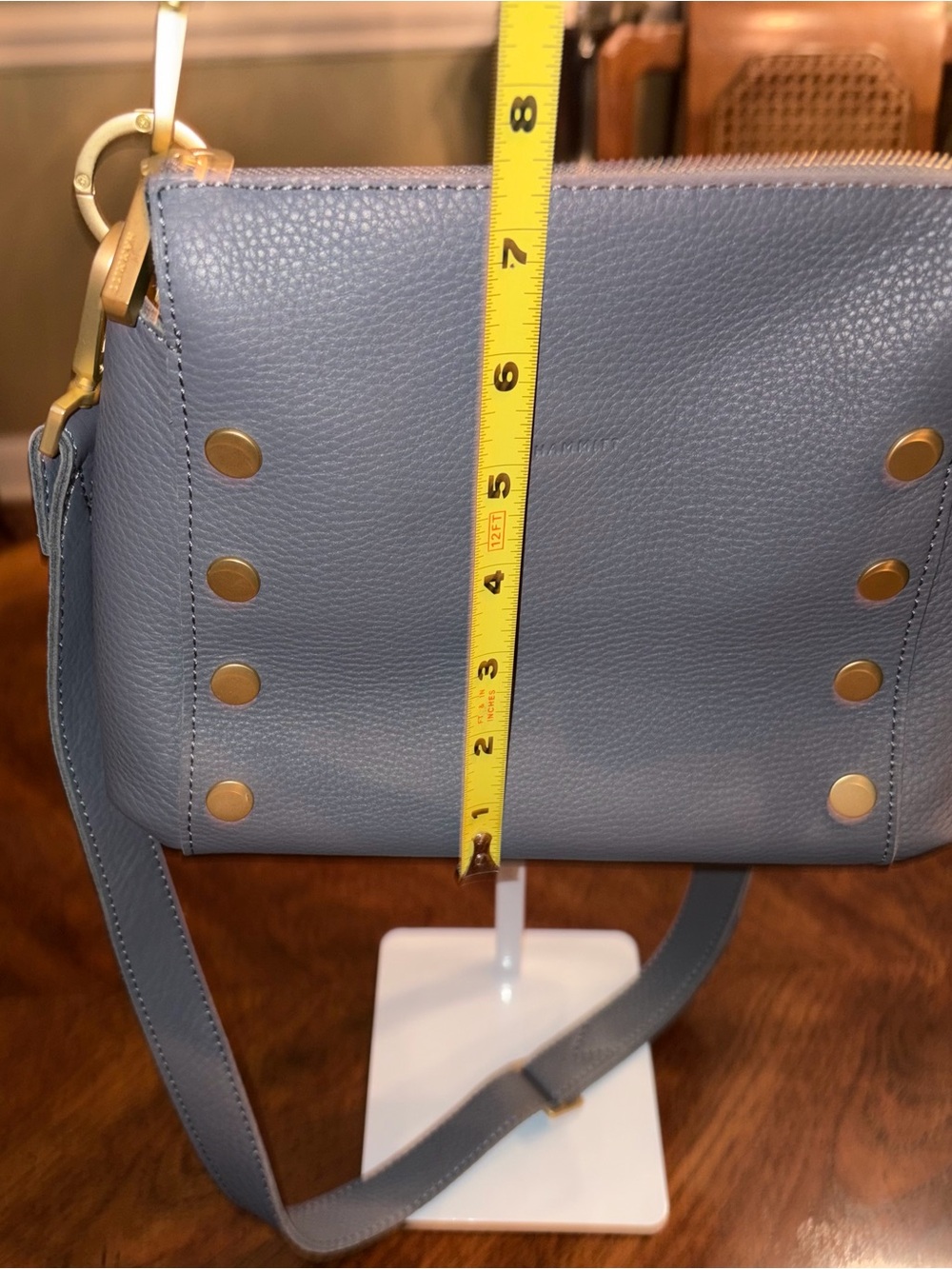 NWOT Hammitt Bluish Gray Leather Shoulder Bag with Gold Stud Accents MSRP$495 - Picture 9 of 15
